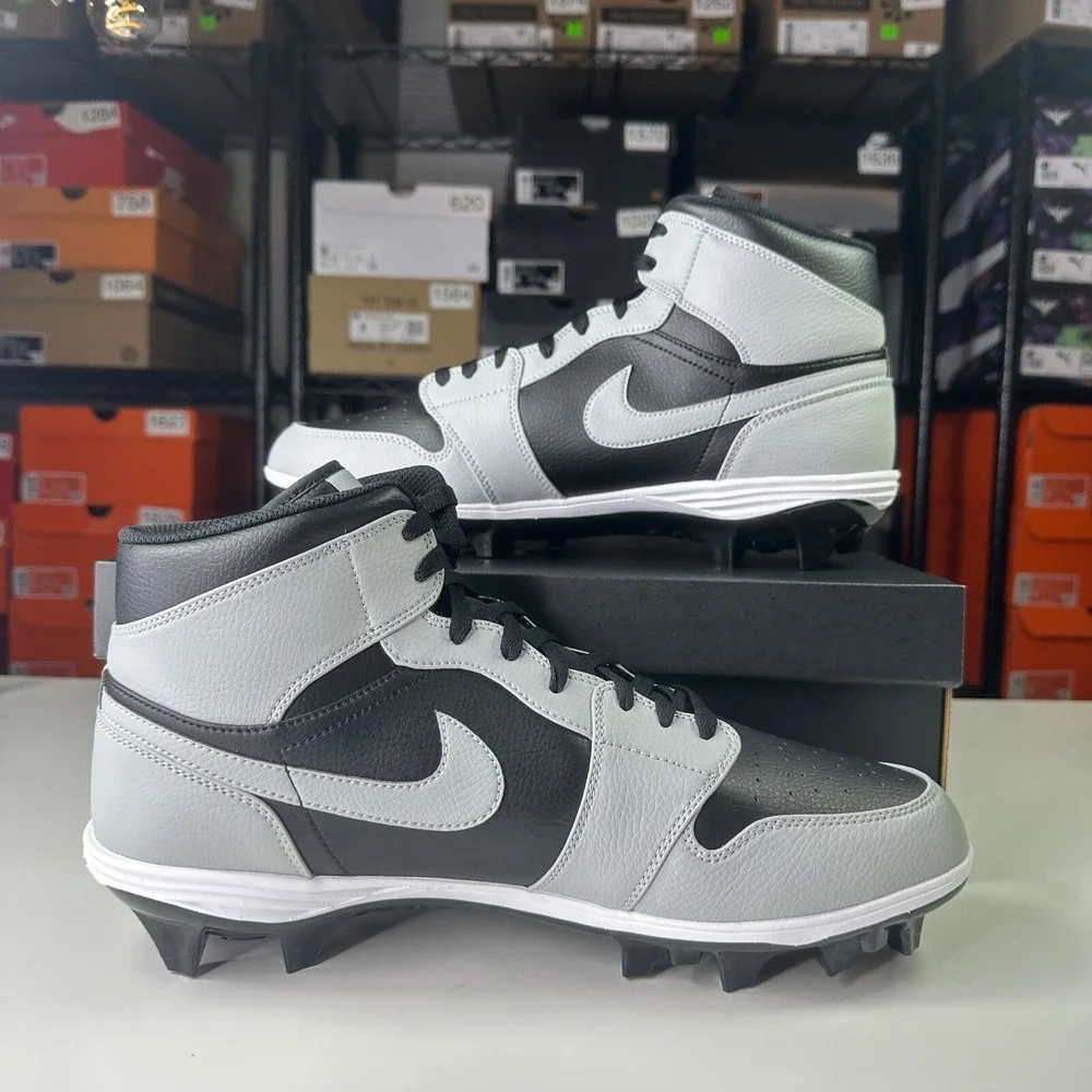Nike Air Jordan 1 Mid TD Shadow 2.0 Football Cleat Size 12 FJ6805-002 Black Grey